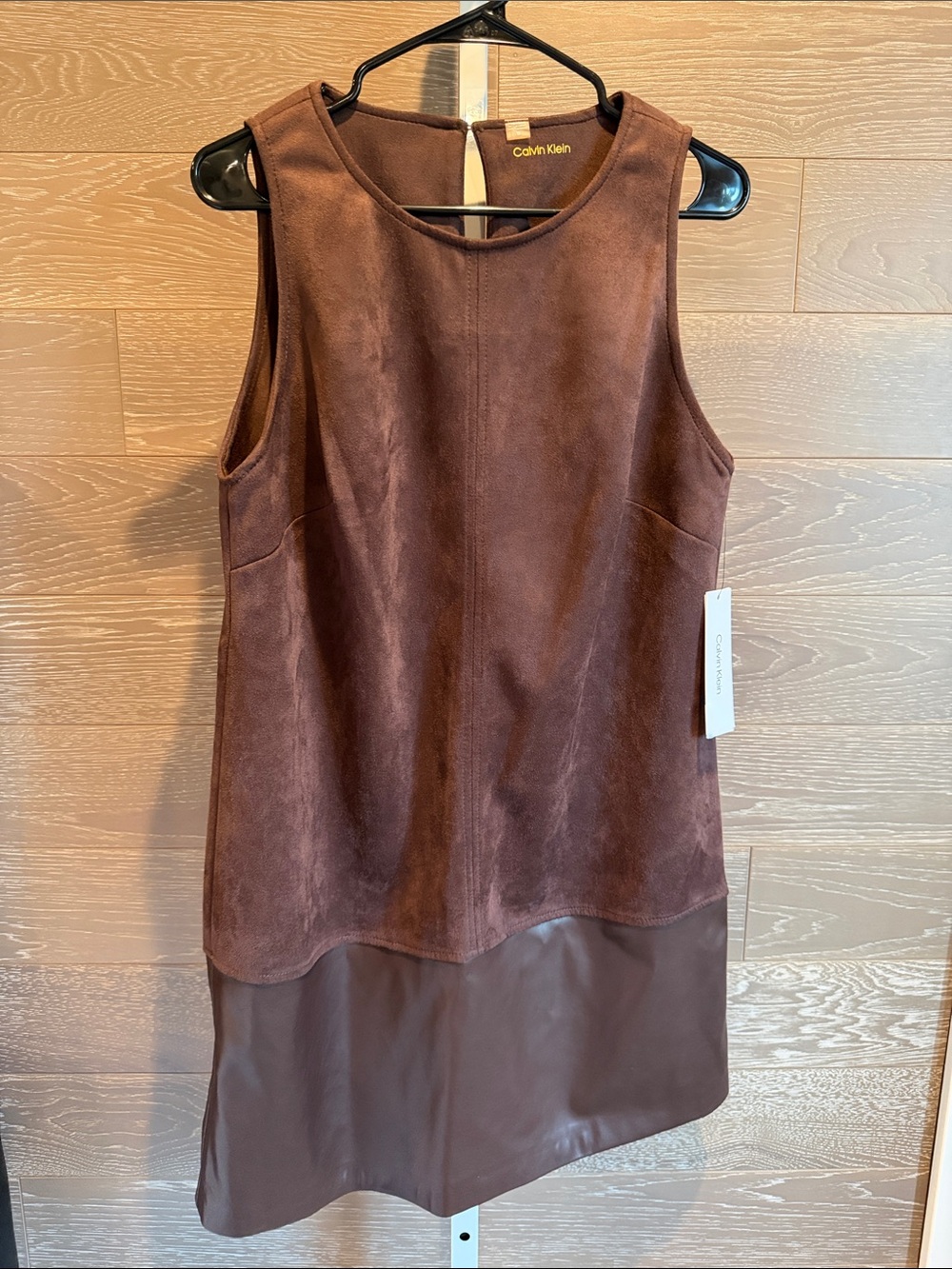 Calvin Klein Two-Tone Brown Suede-Look Sleeveless Shift Tunic
